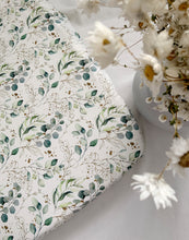 Load image into Gallery viewer, Baby next to me crib mattress with eucalyptus foliage print sheet