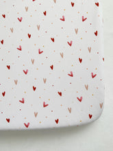 Load image into Gallery viewer, Baby next to me crib sheet with pink hearts on
