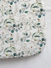 Load image into Gallery viewer, Baby next to me crib mattress with eucalyptus foliage print sheet
